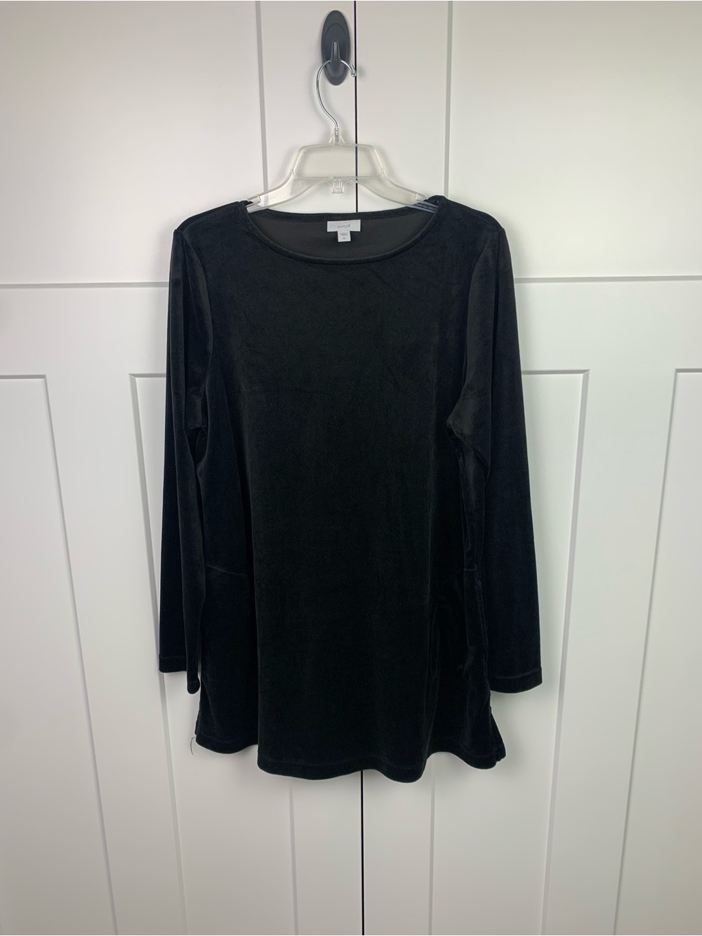 Pure Jill L Tall Velvet Tunic Blouse Black Pockets Whimsigoth Witchy - Picture 2 of 7